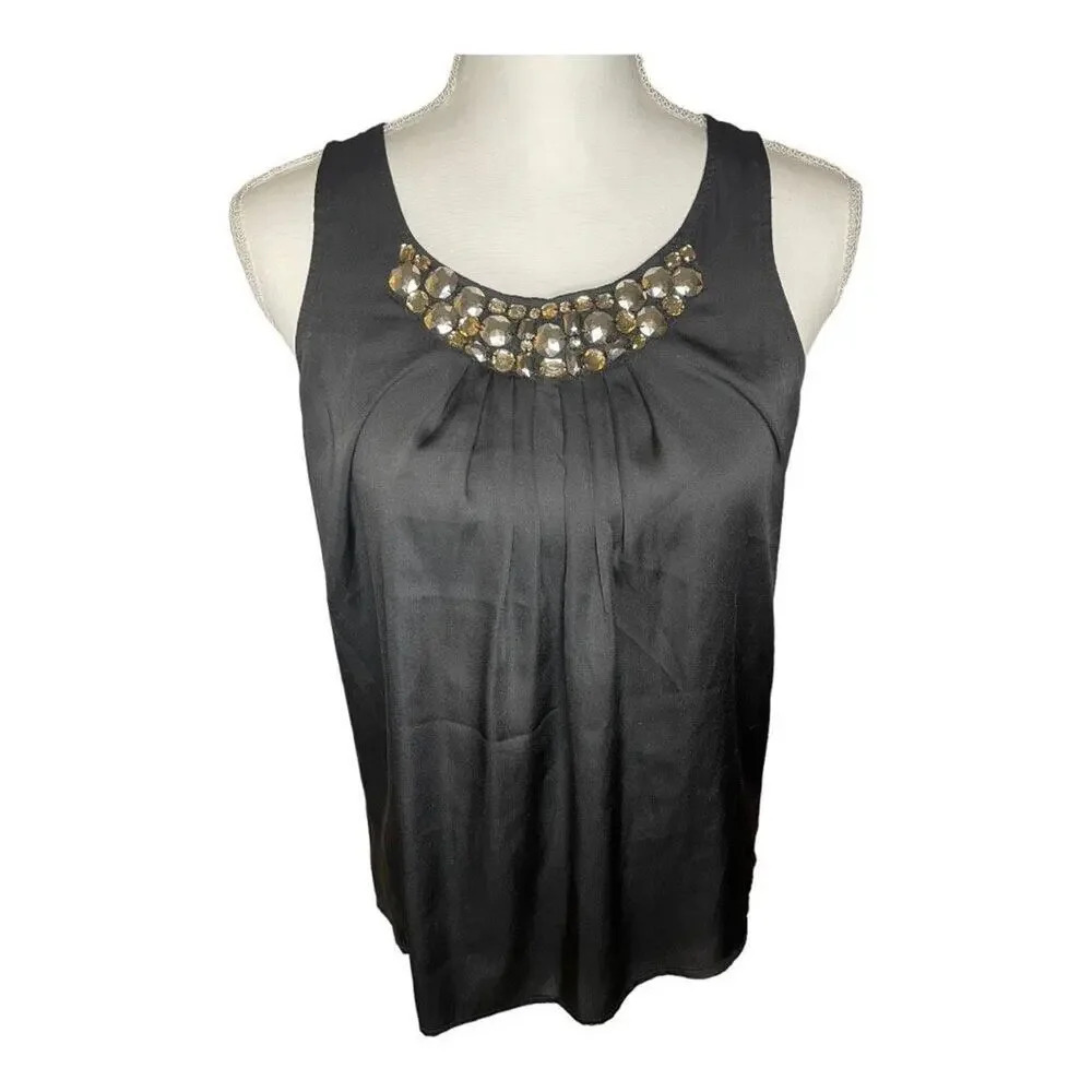 The Limited Women’s Small Tall Black Silk Like Sleeveless Top Rhinestone Necklin